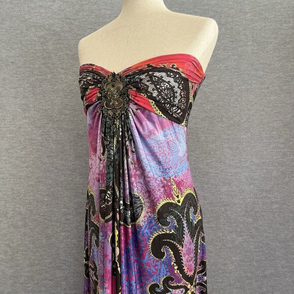 Boston Proper Boho Goddess Strapless Maxi Dress Size M Hippie Medallion Beading - Picture 6 of 14
